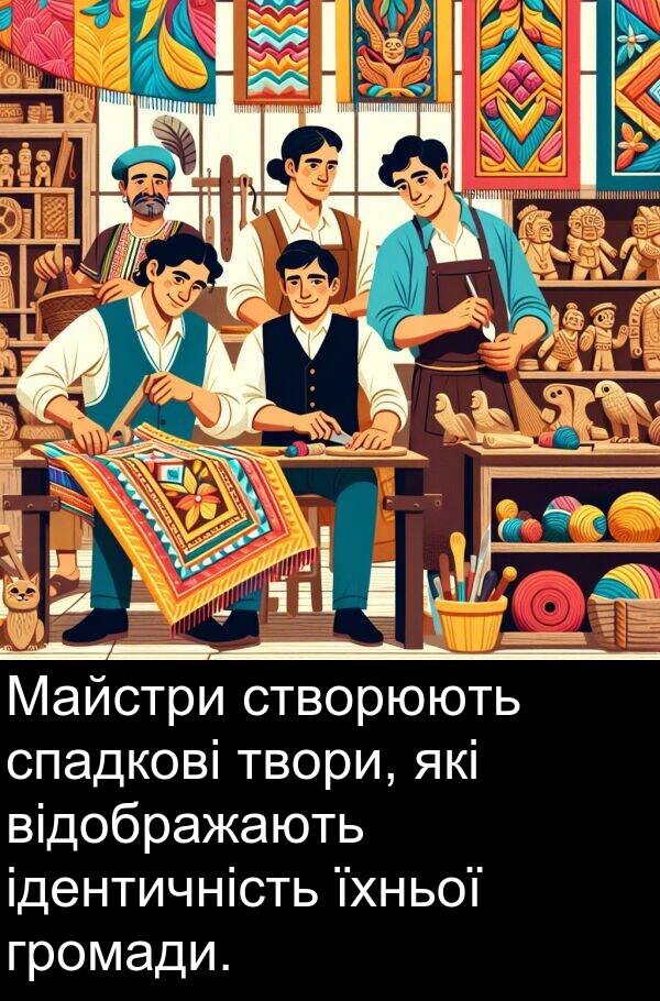твори: Майстри створюють спадкові твори, які відображають ідентичність їхньої громади.