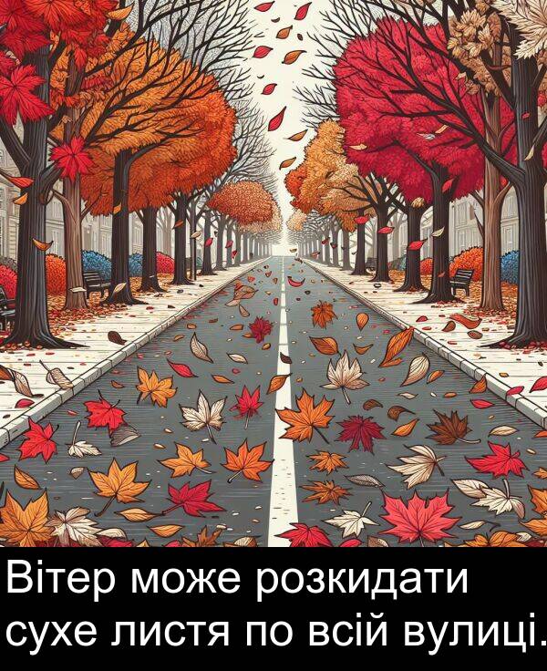 листя: Вітер може розкидати сухе листя по всій вулиці.