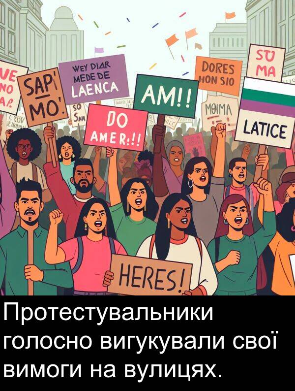 голосно: Протестувальники голосно вигукували свої вимоги на вулицях.