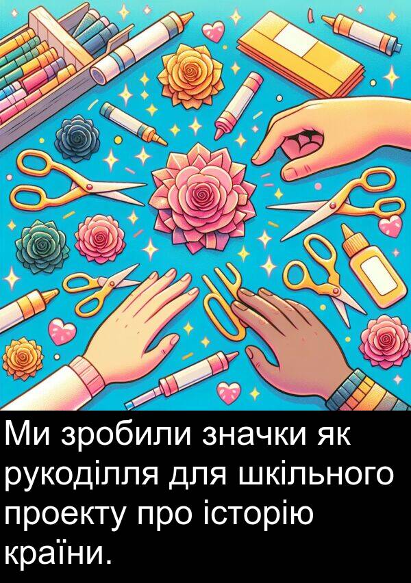 історію: Ми зробили значки як рукоділля для шкільного проекту про історію країни.