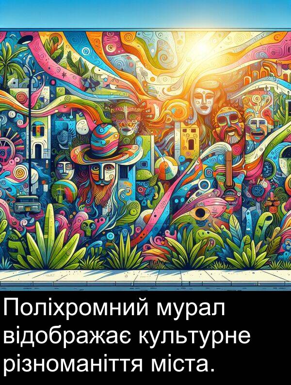 міста: Поліхромний мурал відображає культурне різноманіття міста.