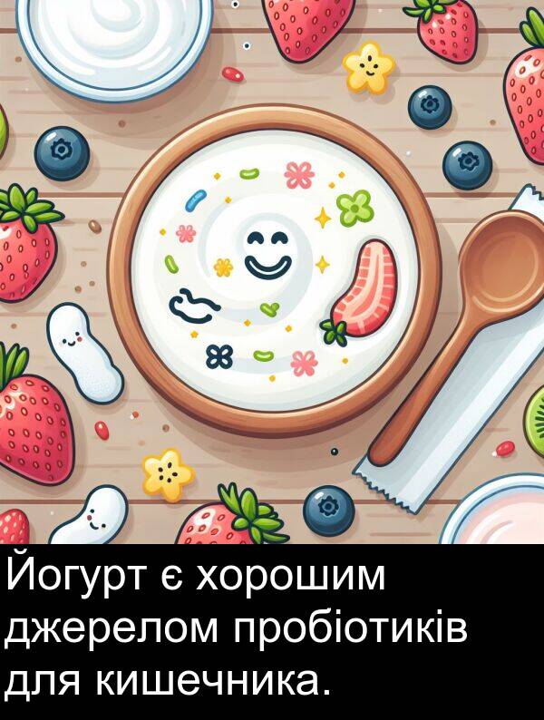 кишечника: Йогурт є хорошим джерелом пробіотиків для кишечника.