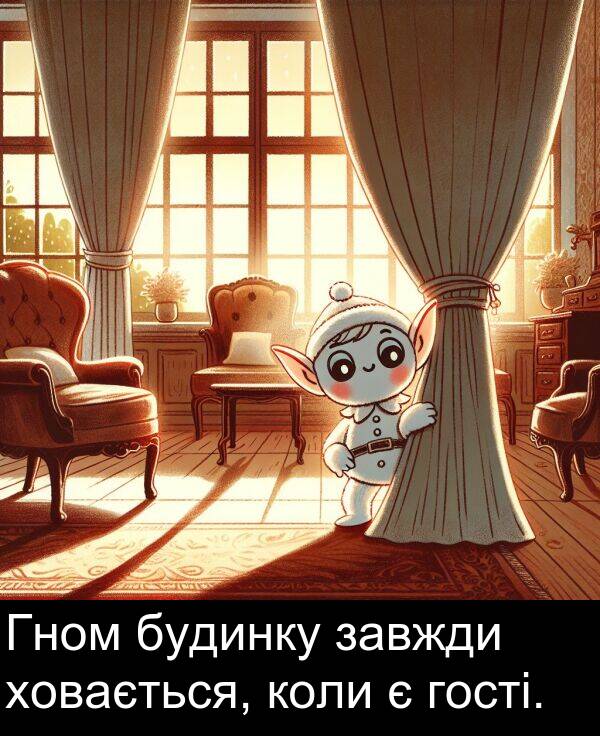 ховається: Гном будинку завжди ховається, коли є гості.