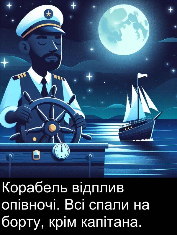 капітана: Корабель відплив опівночі. Всі спали на борту, крім капітана.