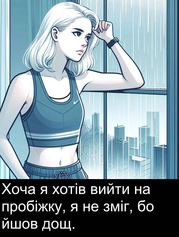 хотів: Хоча я хотів вийти на пробіжку, я не зміг, бо йшов дощ.