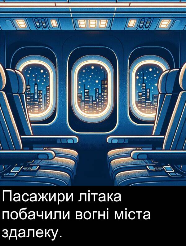 міста: Пасажири літака побачили вогні міста здалеку.
