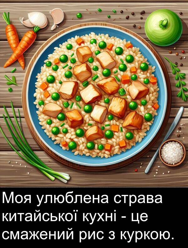 улюблена: Моя улюблена страва китайської кухні - це смажений рис з куркою.