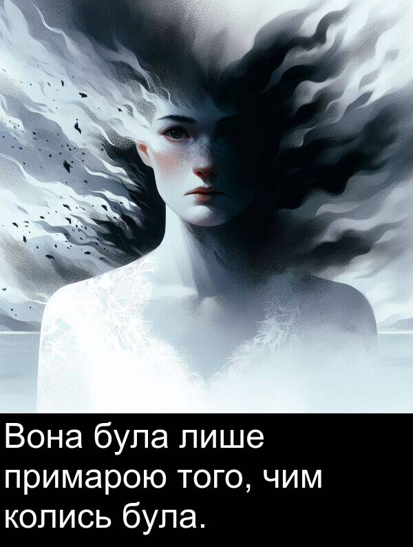 чим: Вона була лише примарою того, чим колись була.