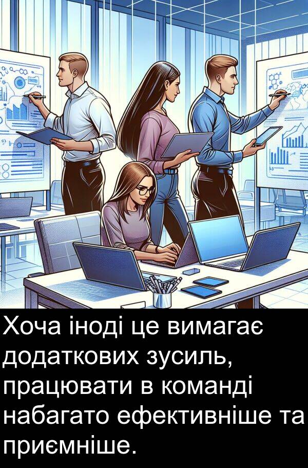 іноді: Хоча іноді це вимагає додаткових зусиль, працювати в команді набагато ефективніше та приємніше.