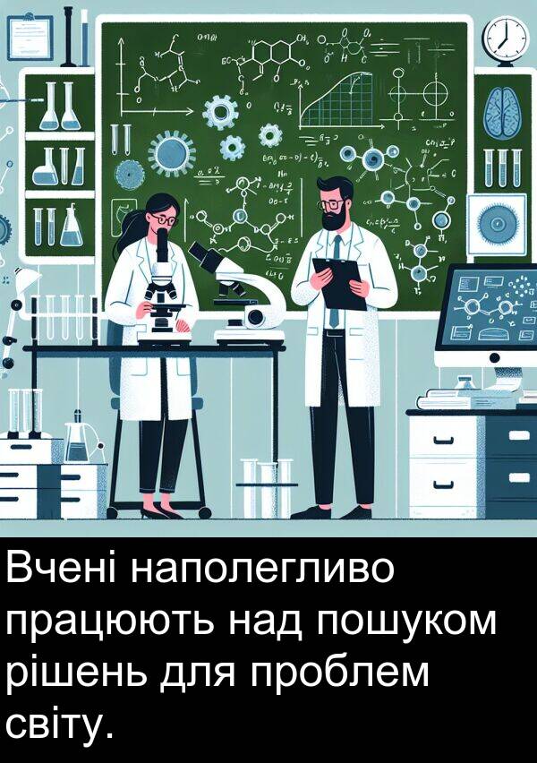 світу: Вчені наполегливо працюють над пошуком рішень для проблем світу.