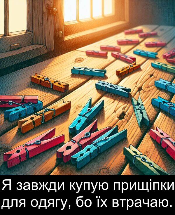 одягу: Я завжди купую прищіпки для одягу, бо їх втрачаю.