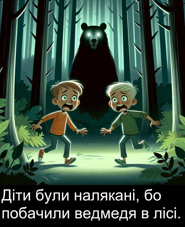 лісі: Діти були налякані, бо побачили ведмедя в лісі.