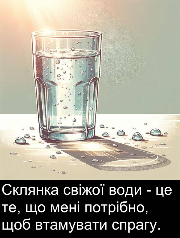 свіжої: Склянка свіжої води - це те, що мені потрібно, щоб втамувати спрагу.