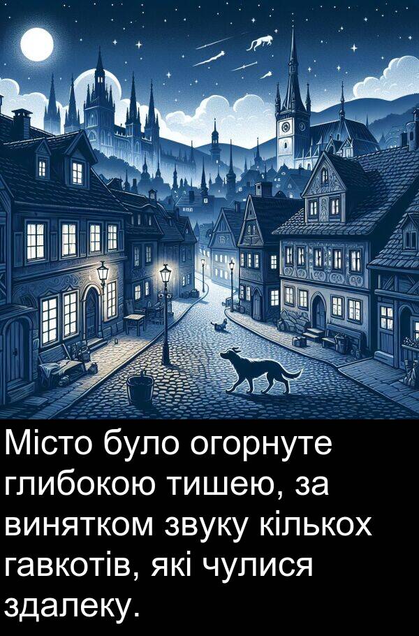 гавкотів: Місто було огорнуте глибокою тишею, за винятком звуку кількох гавкотів, які чулися здалеку.