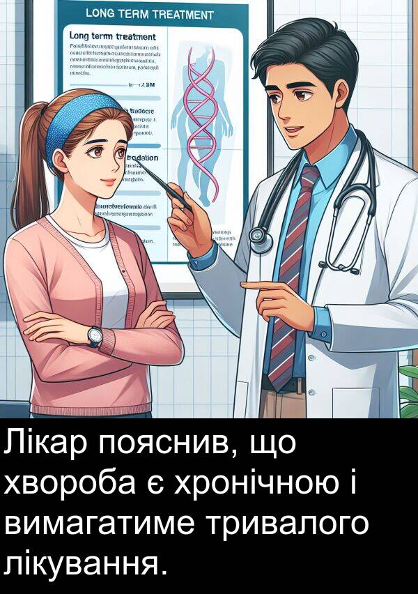 хронічною: Лікар пояснив, що хвороба є хронічною і вимагатиме тривалого лікування.