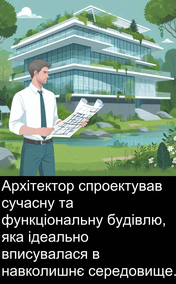 функціональну: Архітектор спроектував сучасну та функціональну будівлю, яка ідеально вписувалася в навколишнє середовище.