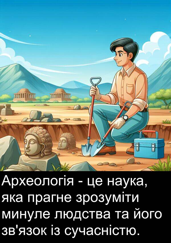 людства: Археологія - це наука, яка прагне зрозуміти минуле людства та його зв'язок із сучасністю.