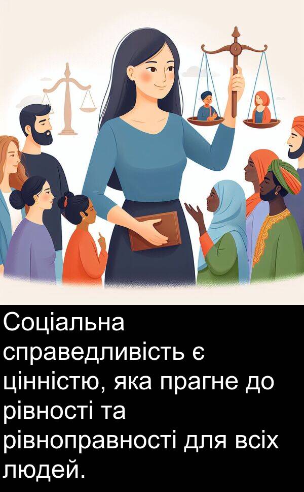 рівності: Соціальна справедливість є цінністю, яка прагне до рівності та рівноправності для всіх людей.