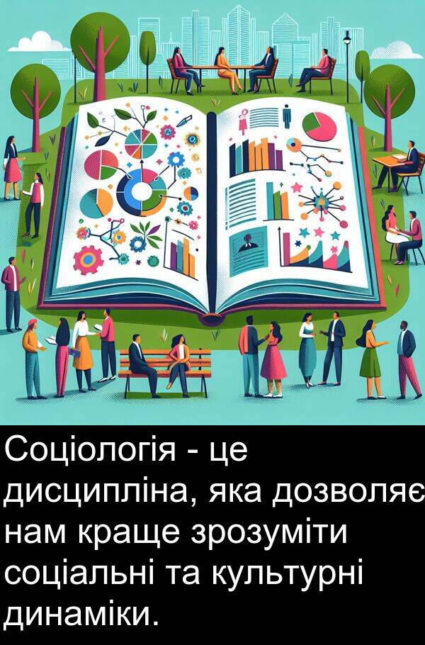 динаміки: Соціологія - це дисципліна, яка дозволяє нам краще зрозуміти соціальні та культурні динаміки.