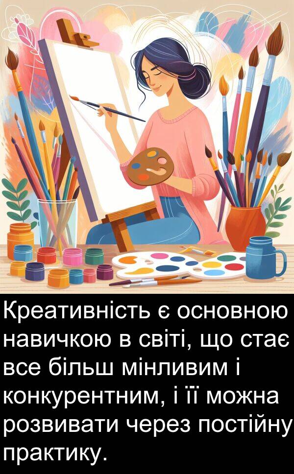 світі: Креативність є основною навичкою в світі, що стає все більш мінливим і конкурентним, і її можна розвивати через постійну практику.