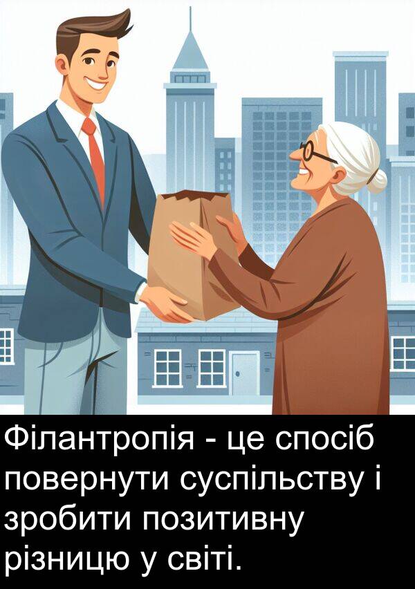 світі: Філантропія - це спосіб повернути суспільству і зробити позитивну різницю у світі.