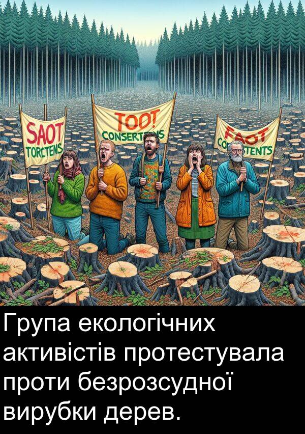 активістів: Група екологічних активістів протестувала проти безрозсудної вирубки дерев.