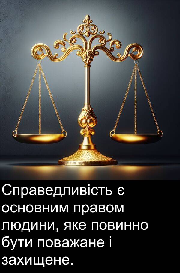 людини: Справедливість є основним правом людини, яке повинно бути поважане і захищене.