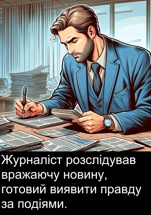 правду: Журналіст розслідував вражаючу новину, готовий виявити правду за подіями.