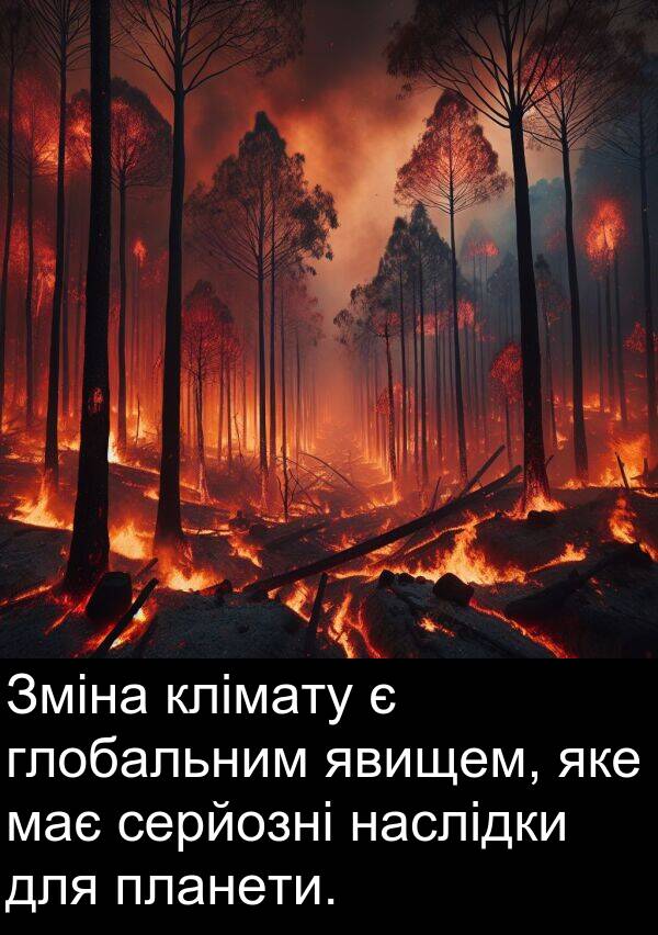 клімату: Зміна клімату є глобальним явищем, яке має серйозні наслідки для планети.