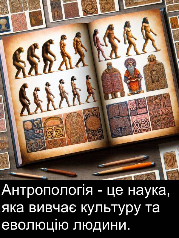 людини: Антропологія - це наука, яка вивчає культуру та еволюцію людини.