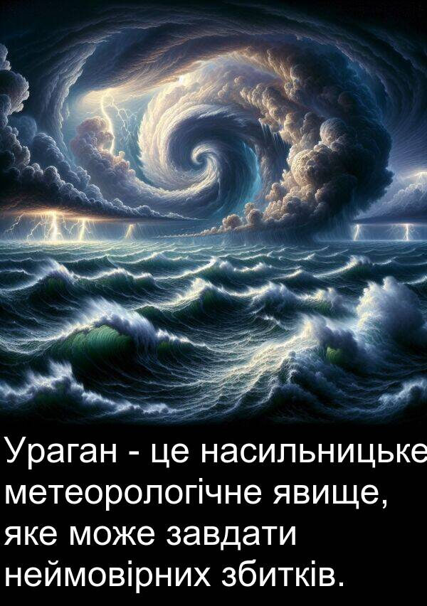 завдати: Ураган - це насильницьке метеорологічне явище, яке може завдати неймовірних збитків.
