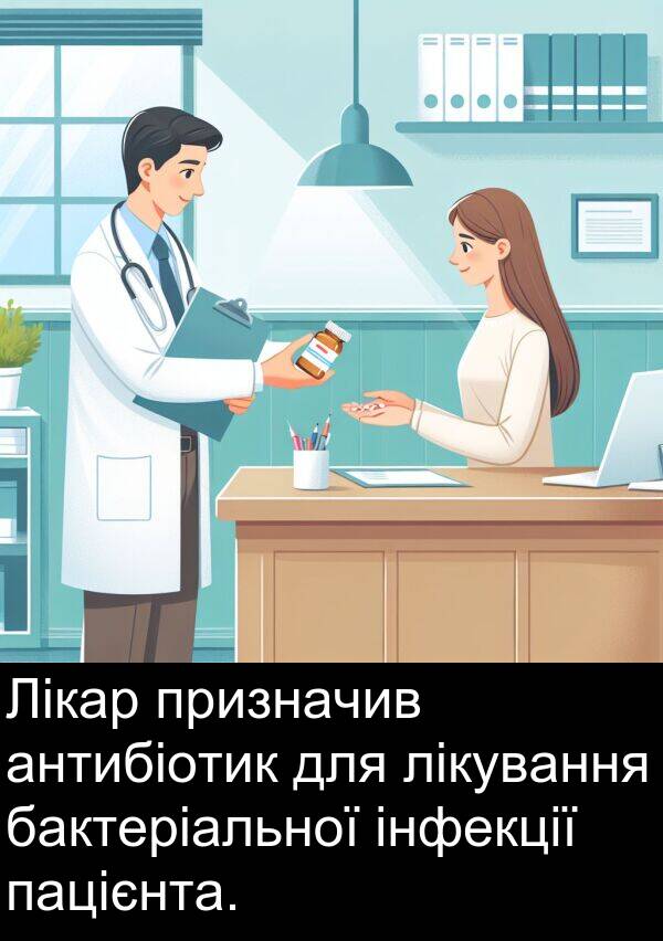 бактеріальної: Лікар призначив антибіотик для лікування бактеріальної інфекції пацієнта.