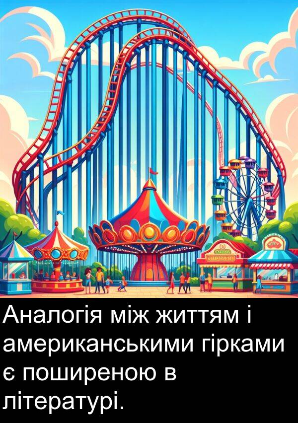 між: Аналогія між життям і американськими гірками є поширеною в літературі.