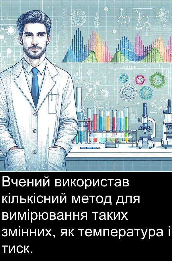 кількісний: Вчений використав кількісний метод для вимірювання таких змінних, як температура і тиск.