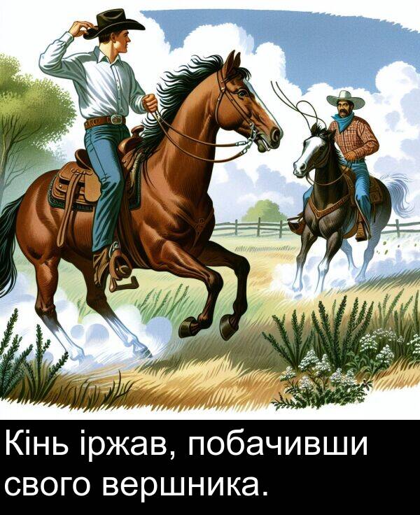 іржав: Кінь іржав, побачивши свого вершника.