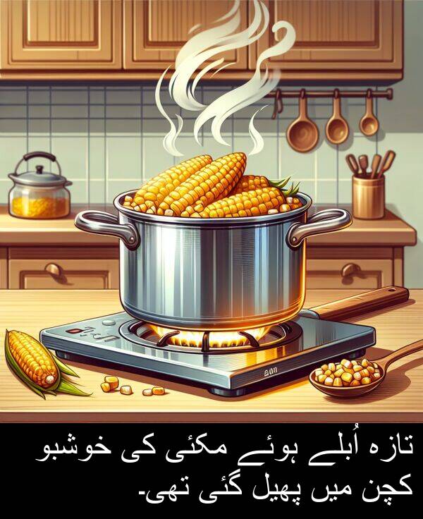 خوشبو: تازہ اُبلے ہوئے مکئی کی خوشبو کچن میں پھیل گئی تھی۔