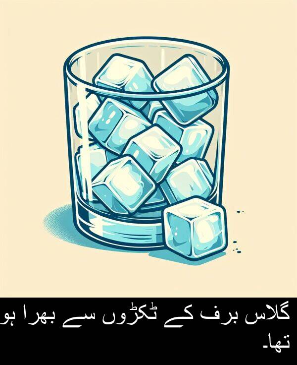 ٹکڑوں: گلاس برف کے ٹکڑوں سے بھرا ہوا تھا۔