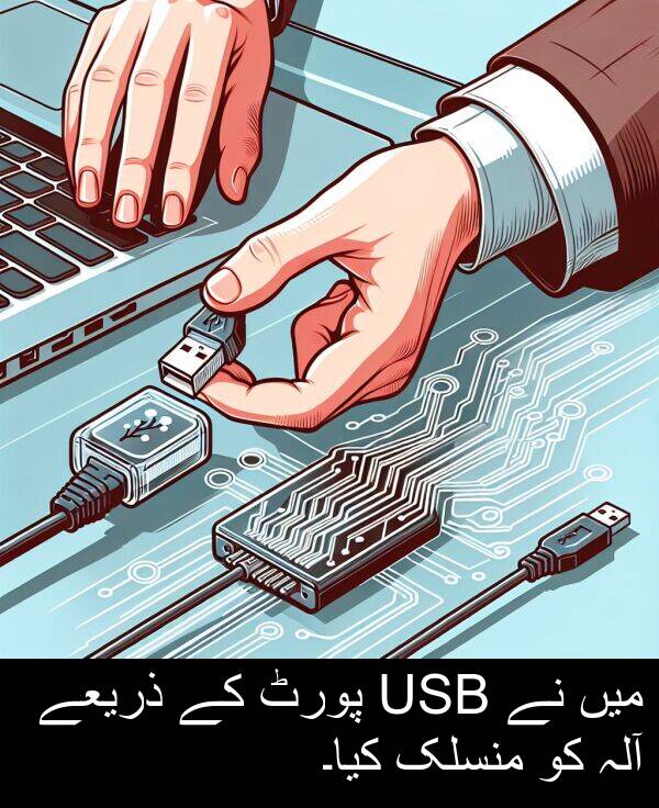 پورٹ: میں نے USB پورٹ کے ذریعے آلہ کو منسلک کیا۔