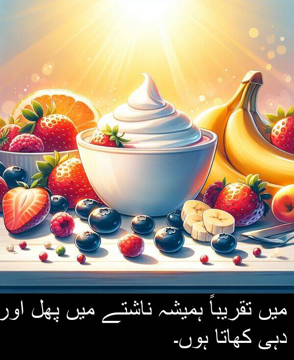 ناشتے: میں تقریباً ہمیشہ ناشتے میں پھل اور دہی کھاتا ہوں۔