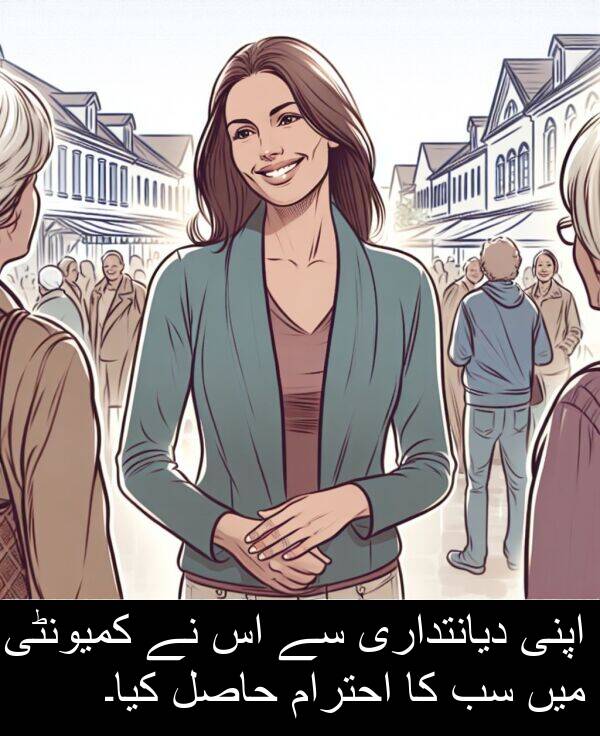 حاصل: اپنی دیانتداری سے اس نے کمیونٹی میں سب کا احترام حاصل کیا۔