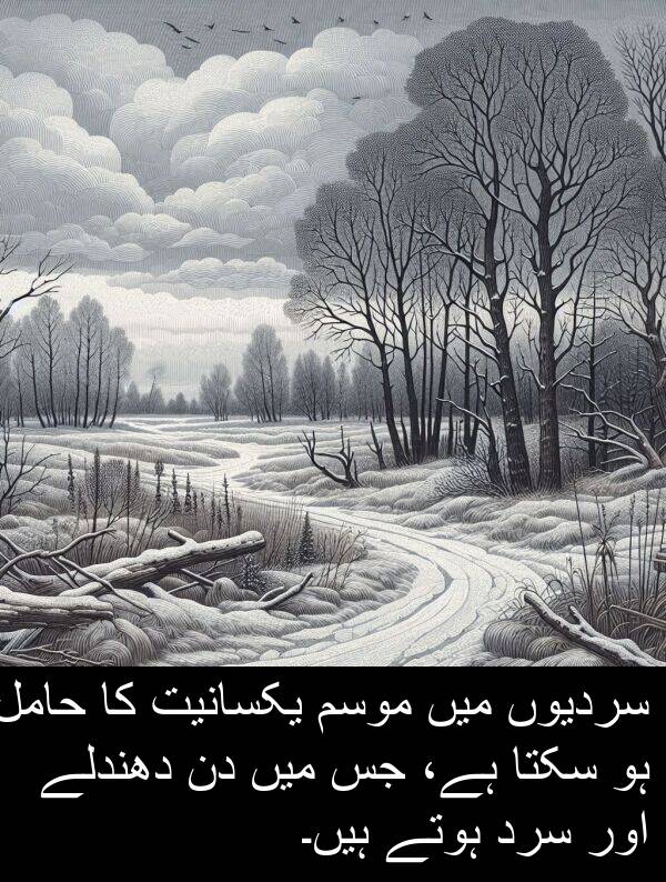 موسم: سردیوں میں موسم یکسانیت کا حامل ہو سکتا ہے، جس میں دن دھندلے اور سرد ہوتے ہیں۔