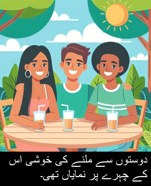 چہرے: دوستوں سے ملنے کی خوشی اس کے چہرے پر نمایاں تھی۔