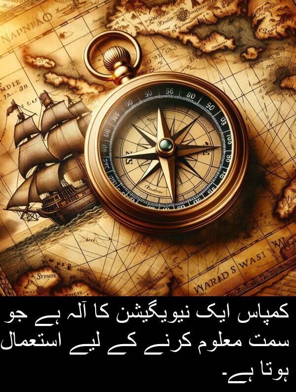 سمت: کمپاس ایک نیویگیشن کا آلہ ہے جو سمت معلوم کرنے کے لیے استعمال ہوتا ہے۔