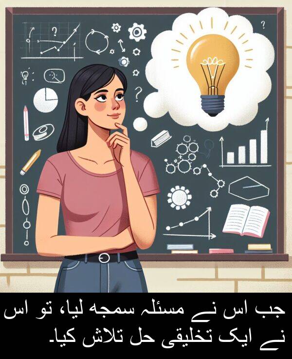 لیا،: جب اس نے مسئلہ سمجھ لیا، تو اس نے ایک تخلیقی حل تلاش کیا۔