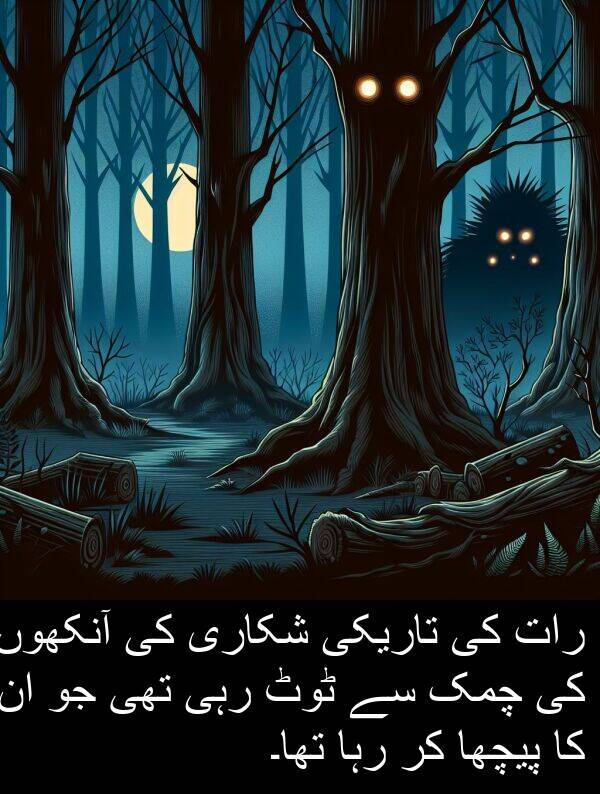 شکاری: رات کی تاریکی شکاری کی آنکھوں کی چمک سے ٹوٹ رہی تھی جو ان کا پیچھا کر رہا تھا۔