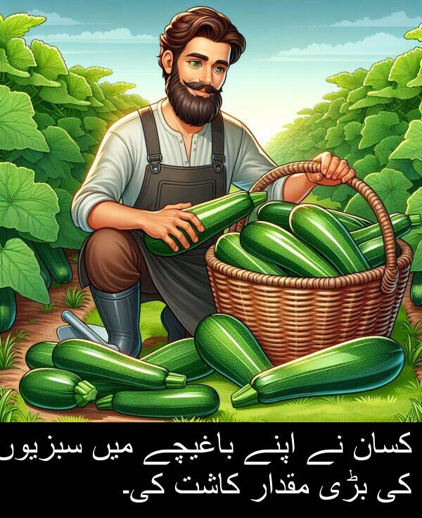 کاشت: کسان نے اپنے باغیچے میں سبزیوں کی بڑی مقدار کاشت کی۔
