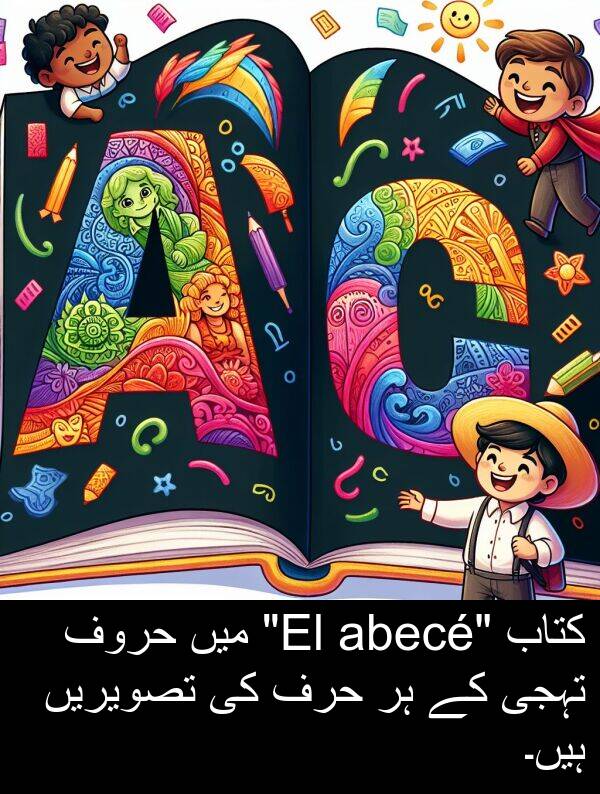 کتاب: کتاب "El abecé" میں حروف تہجی کے ہر حرف کی تصویریں ہیں۔