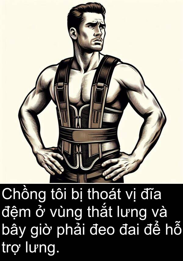 đĩa: Chồng tôi bị thoát vị đĩa đệm ở vùng thắt lưng và bây giờ phải đeo đai để hỗ trợ lưng.