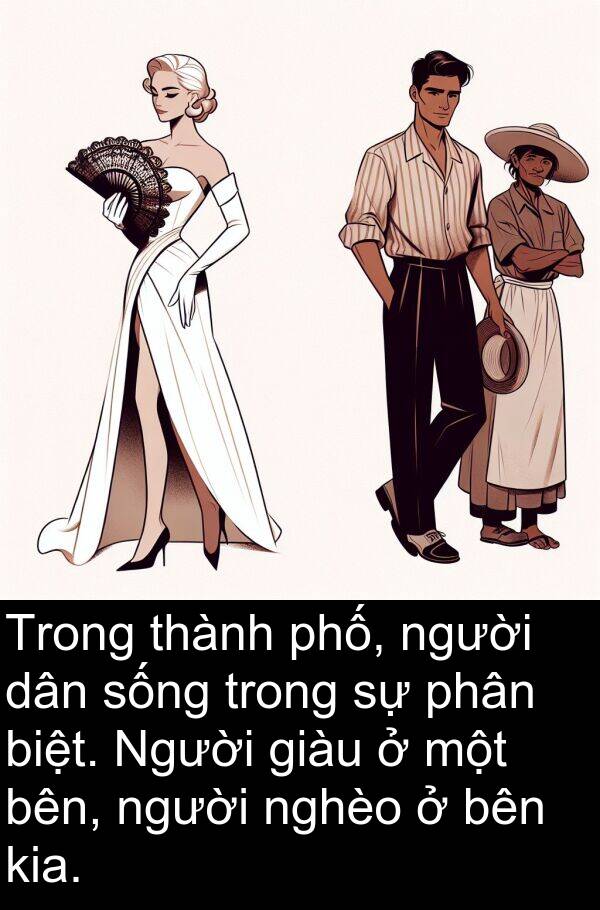 biệt: Trong thành phố, người dân sống trong sự phân biệt. Người giàu ở một bên, người nghèo ở bên kia.