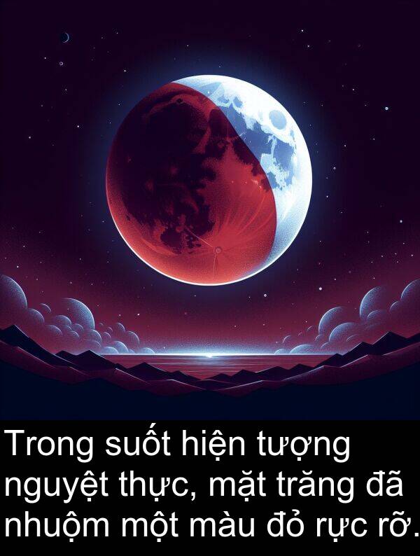 nguyệt: Trong suốt hiện tượng nguyệt thực, mặt trăng đã nhuộm một màu đỏ rực rỡ.